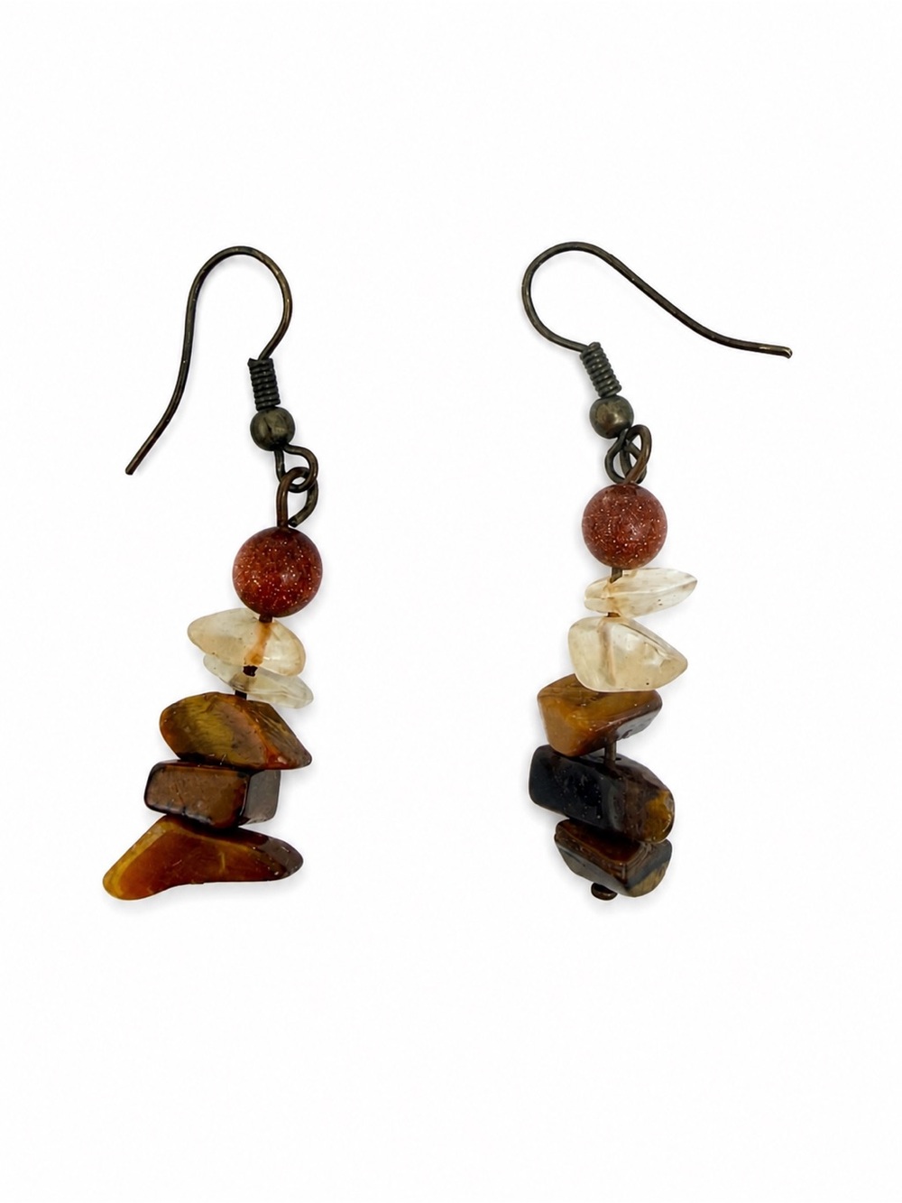 Handcrafted Brown and Cream Stone Chip Drop Earrings